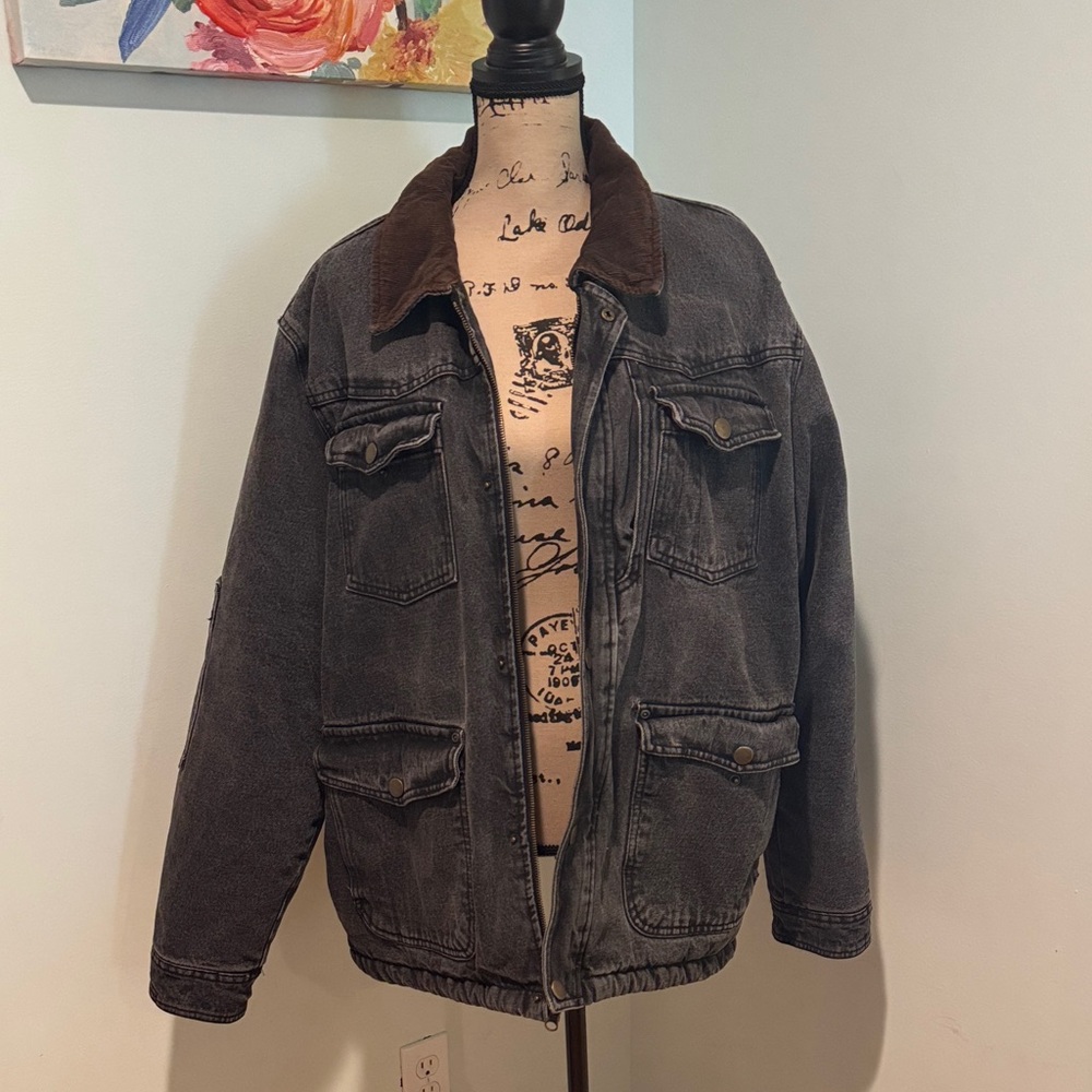 Vintage Men's Wrangler Denim Jacket with Brown Collar size XL
